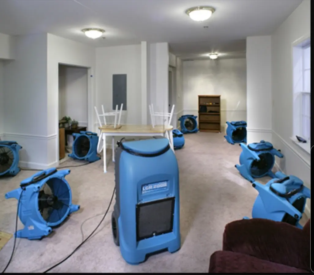 Air movers and dehumidifier setup for Water Extraction & Removal in Wakefield